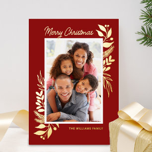 Carte De Vœux En Aluminium Photo de Noël en vert doré hivernal