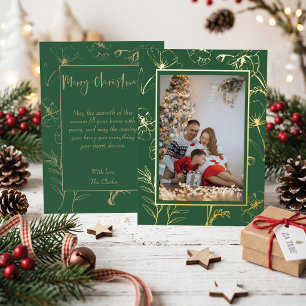 Carte De Vœux En Aluminium Photo de Noël en vert émeraude et feuille d'or