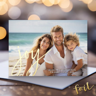 Carte De Vœux En Aluminium Photo de Noël Horizontal Script Gold JOY dans
