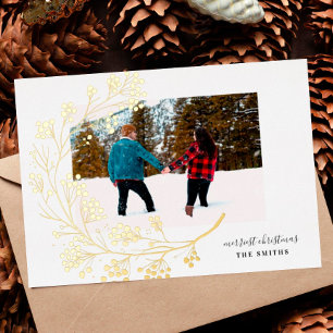 Carte De Vœux En Aluminium Photo de Noël joyeux naturel hiver or moderne