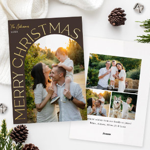 Carte De Vœux En Aluminium Photo de Noël Joyeux Noël Arc en Feuille d'Or Marr