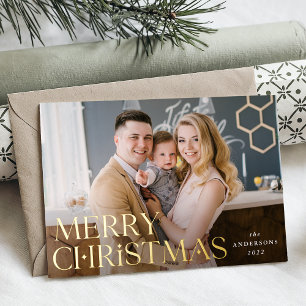 Carte De Vœux En Aluminium Photo de Noël « Joyeux Noël » doré empilé