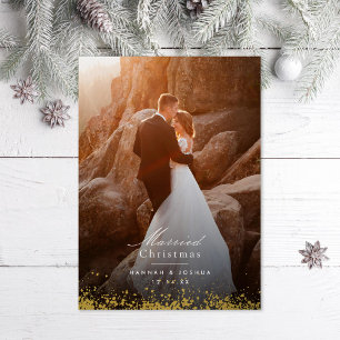 Carte De Vœux En Aluminium Photo de Noël Marié avec Paillettes Dorées
