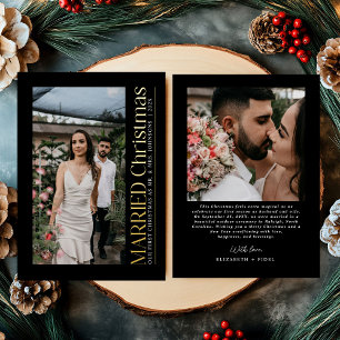 Carte De Vœux En Aluminium Photo de Noël Marié Nouveaux mariés Noir & Or