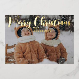 Carte De Vœux En Aluminium Photo de Noël minimaliste de famille avec lettrage