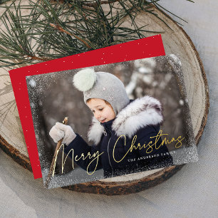 Carte De Vœux En Aluminium Photo de Noël moderne avec texte Joyeux Noël