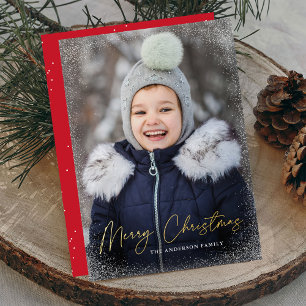 Carte De Vœux En Aluminium Photo de Noël moderne avec texte Joyeux Noël