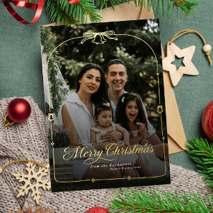 Carte De Vœux En Aluminium Photo de Noël moderne Bow Joyeux