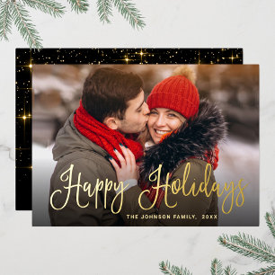 Carte De Vœux En Aluminium PHOTO de Noël moderne Sparkle Greeting Gold