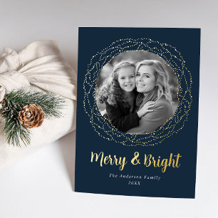 Carte De Vœux En Aluminium Photo de Noël Navy Merry and Bright 