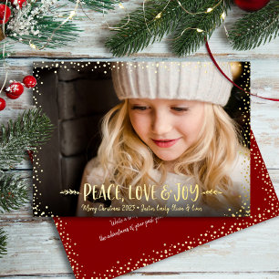 Carte De Vœux En Aluminium Photo de Noël Paix Amour Joie Écriture Manuscrite