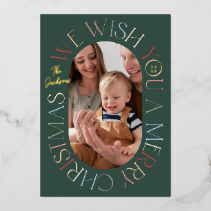 Carte De Vœux En Aluminium Photo de Noël rétro vert coloré