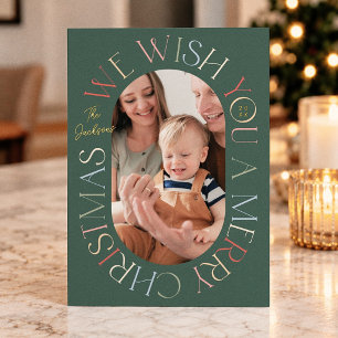 Carte De Vœux En Aluminium Photo de Noël rétro vert coloré