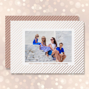 Carte De Vœux En Aluminium Photo de Noël Rose Gold Pinstripe