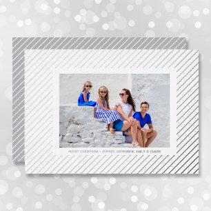 Carte De Vœux En Aluminium Photo de Noël Silver Pinstripe