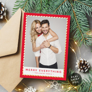 Carte De Vœux En Aluminium PHOTO DE NOËL simple bordure dorée minimaliste rou