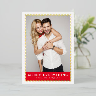 Carte De Vœux En Aluminium PHOTO DE NOËL simple bordure dorée minimaliste rou