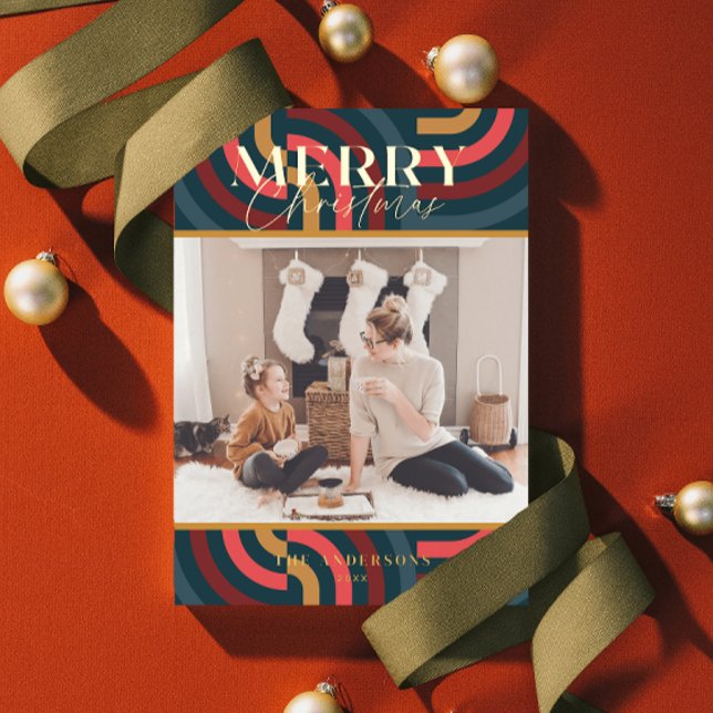 Carte De Vœux En Aluminium Photo de Noël Turquoise géométrique Maximale (Créateur téléchargé)