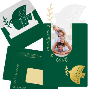 Carte De Vœux En Aluminium Photo de Noël Vert Profond, Beurre Jaune & Or