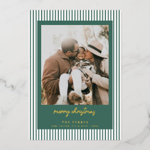 Carte De Vœux En Aluminium Photo de Noël vert rayé Joyeux Noël