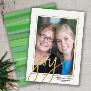 Carte De Vœux En Aluminium Photo de Noël Vertical - Script Gold JOY -