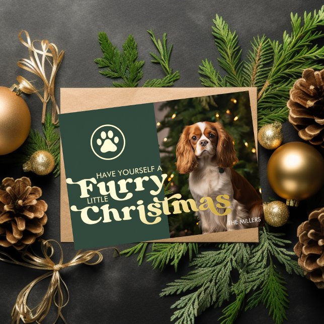 Carte De Vœux En Aluminium Photo de patte moderne de chien de compagnie drôle (Funny Furry Christmas Dog Pet Modern Paw Photo Foil Holiday Card)
