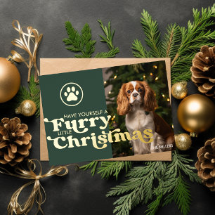 Carte De Vœux En Aluminium Photo de patte moderne de chien de Noël drôle et p