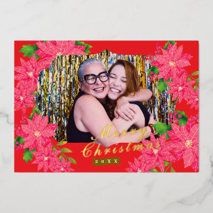 Carte De Vœux En Aluminium Photo de poinsettia rouge de Noël