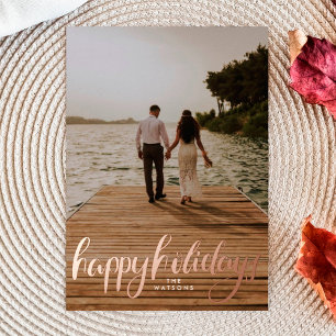 Carte De Vœux En Aluminium photo de portrait joyeuses fêtes rose doré