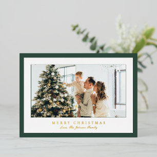 Carte De Vœux En Aluminium Photo élégant de Noël avec bordure verte minimale