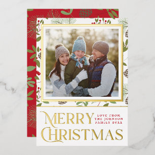 Carte De Vœux En Aluminium Photo élégant de Noël avec houx et pomme de pin
