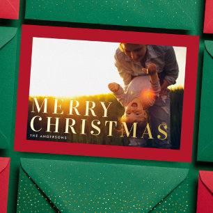Carte De Vœux En Aluminium Photo élégant gras or Joyeux Noël Cadre rouge