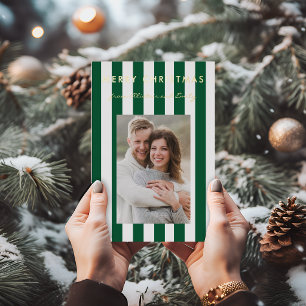 Carte De Vœux En Aluminium Photo élégant minimaliste rayé vert émeraude 