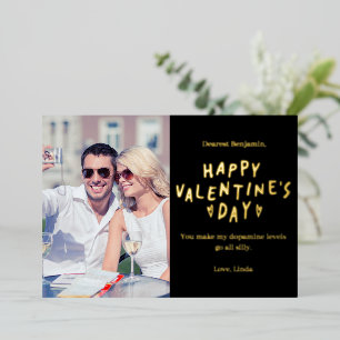 Carte De Vœux En Aluminium Photo élégant noir et or Joyeuse Saint-Valentin