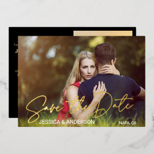Carte De Vœux En Aluminium Photo Élégante Le Mariage Gold Enregistrer La Date