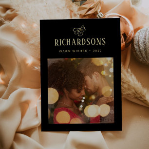 Carte De Vœux En Aluminium Photo et nom de famille élégant   Chaleurs