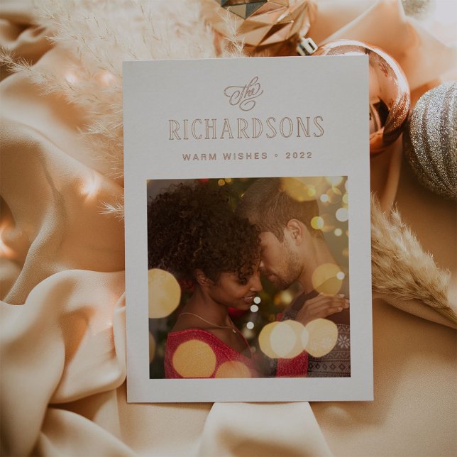 Carte De Vœux En Aluminium Photo et nom de famille élégant | Chaleurs (Créateur téléchargé)