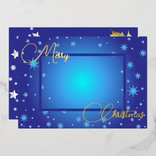 Carte De Vœux En Aluminium Photo Famille Bleue Glace Salutation de Noël