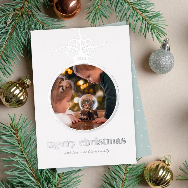 Carte De Vœux En Aluminium Photo Festive Bleu Clair Dans L'Ornement De Noël (Créateur téléchargé)