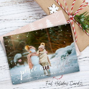 Carte De Vœux En Aluminium Photo festive de Noël argenté neigeux