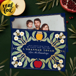 Carte De Vœux En Aluminium Photo florale du Nouvel An juif Rosh Hashanah Bleu
