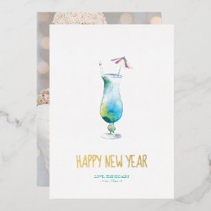 Carte De Vœux En Aluminium Photo Holiday Card Cocktail tropical Aquarelle