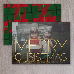 Carte De Vœux En Aluminium Photo Horizontal - Carreaux Verts - Joyeux Noël