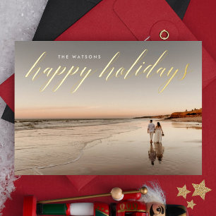 Carte De Vœux En Aluminium Photo Joyeux Noël Calligraphié en Or