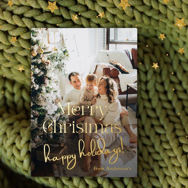 Carte De Vœux En Aluminium Photo Joyeux Noël Famille Salutations Élégant (Créateur téléchargé)