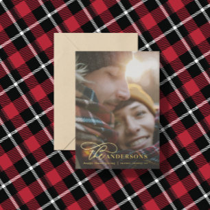 Carte De Vœux En Aluminium Photo minimaliste moderne tartan rouge élégant scr