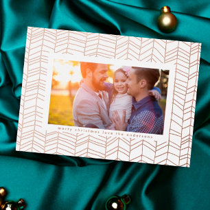 Carte De Vœux En Aluminium Photo moderne de Noël aux rayures en or ROSE press