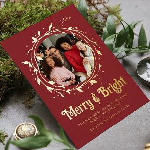 Carte De Vœux En Aluminium Photo moderne Merry & Bright Script Wreath