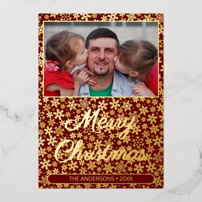 Carte De Vœux En Aluminium Photo moderne Noël élégante flacons de neige borde (Recto)