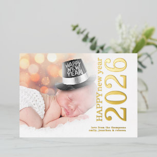 Carte De Vœux En Aluminium Photo moderne Texte pivoté Bonne année 2026